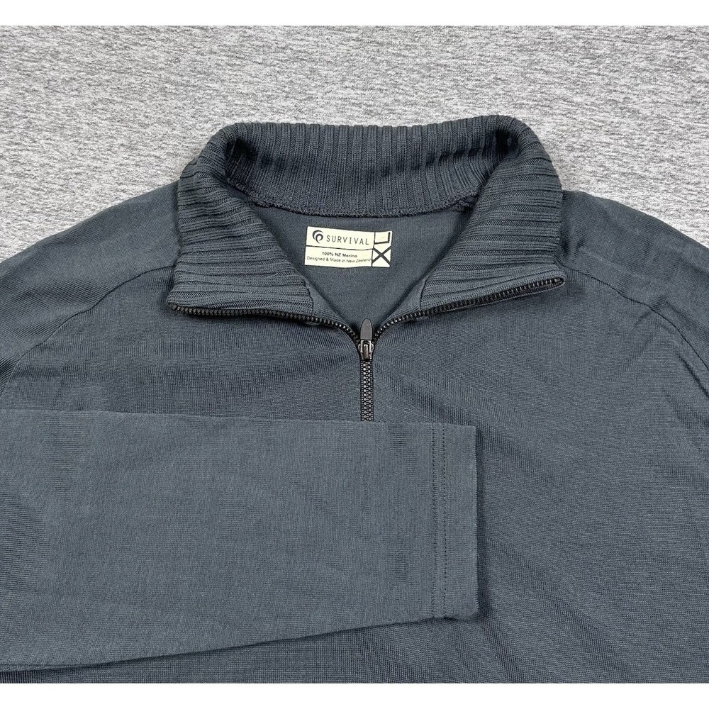 Survival Pullover Mens XL Gray 100% New Zealand Merino Wool 1/4 Zip Long Sleeve